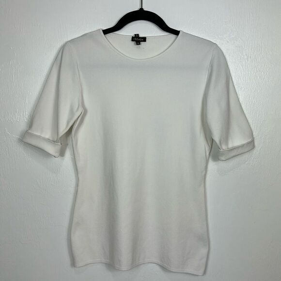 Escada White Short Cuffed Sleeve Crew Neck Top Size M - Picture 1 of 10